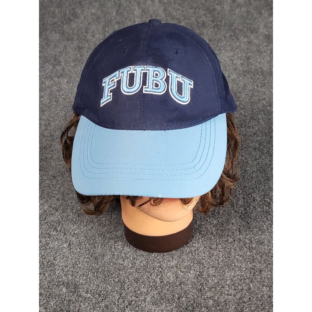 Vintage Fubu Adjustable Strap Hat Men Blue TwoTone Embroidered HipHop Streetwear
